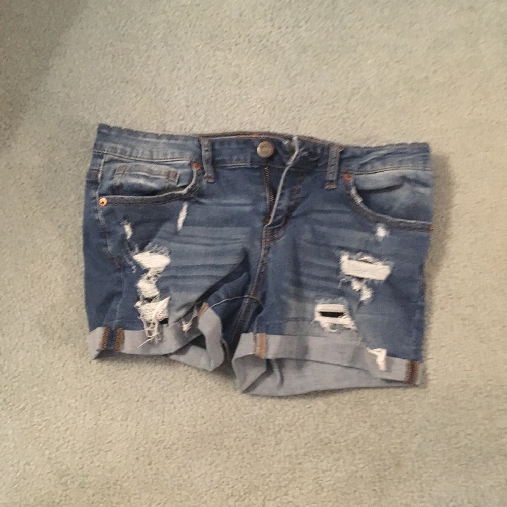 Dark wash ripped jean shorts